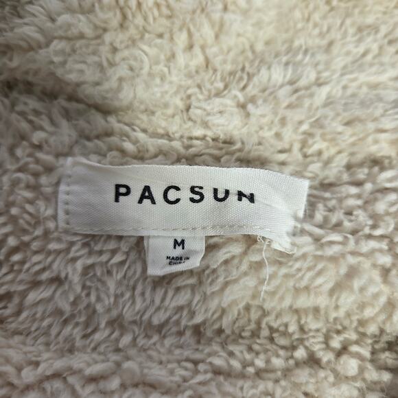 Pacsun Utility Sherpa Fuzzy Button front Shacket Cream Men's Medium - Picture 5 of 7